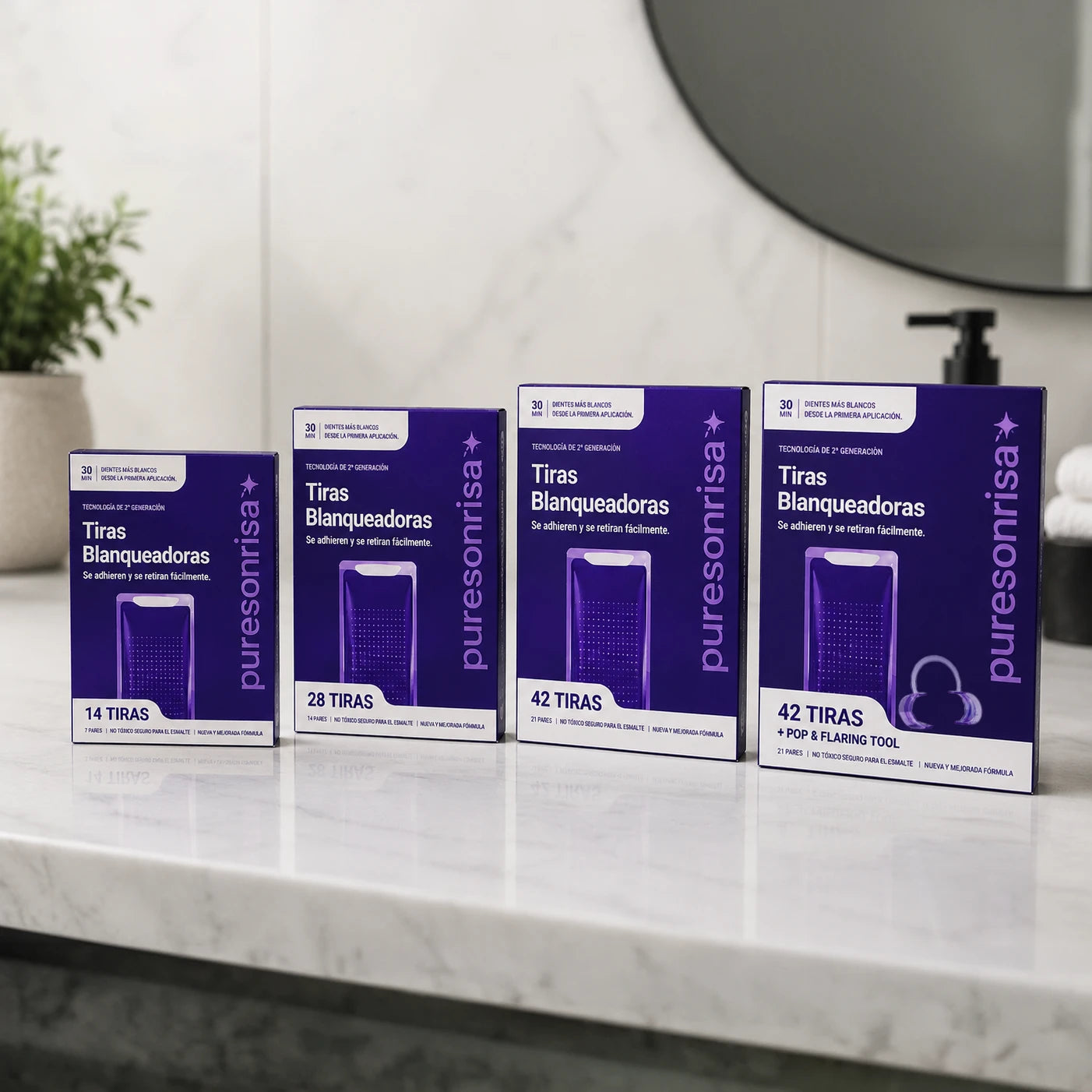 Cómo usar tiras blanqueadoras moradas PureSonrisa 30 minutos